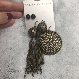 Charlotte Russe stud, fringe, and circle earrings.